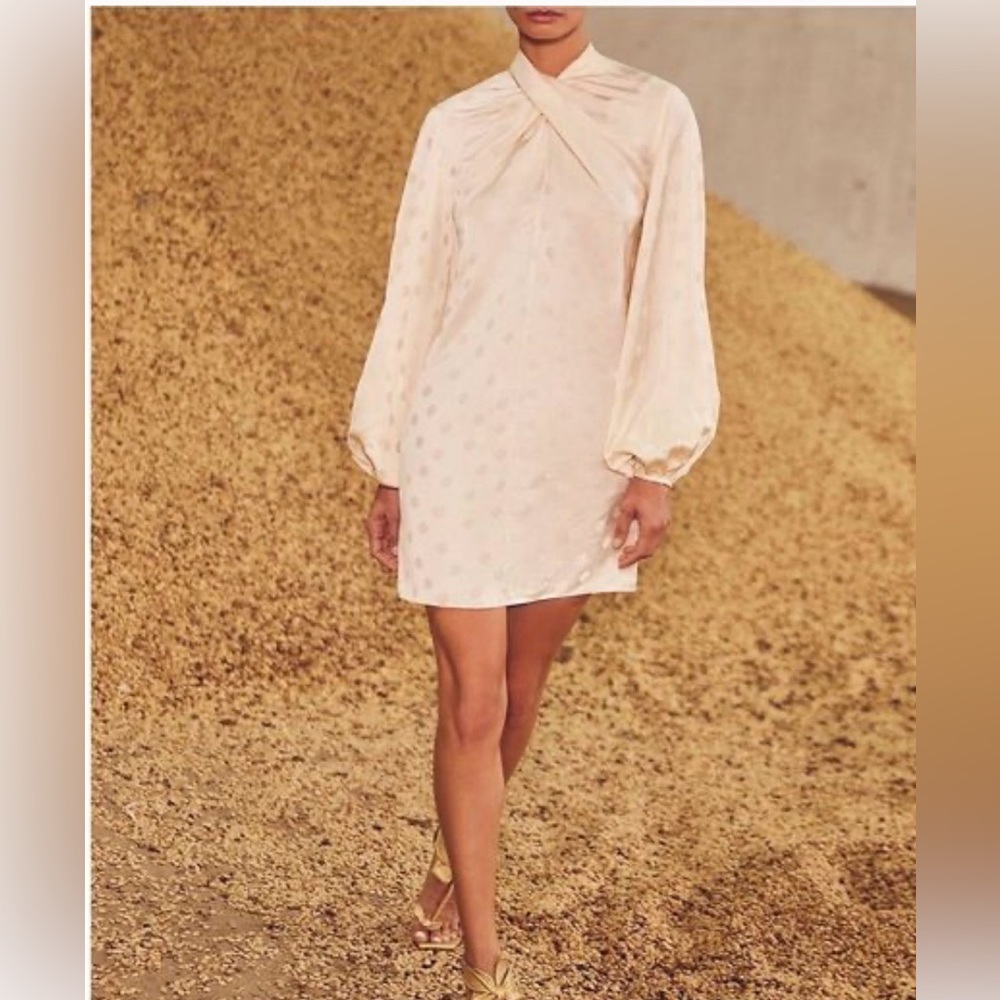Johanna Ortiz Cream and Gold Ruched Sheath Dress